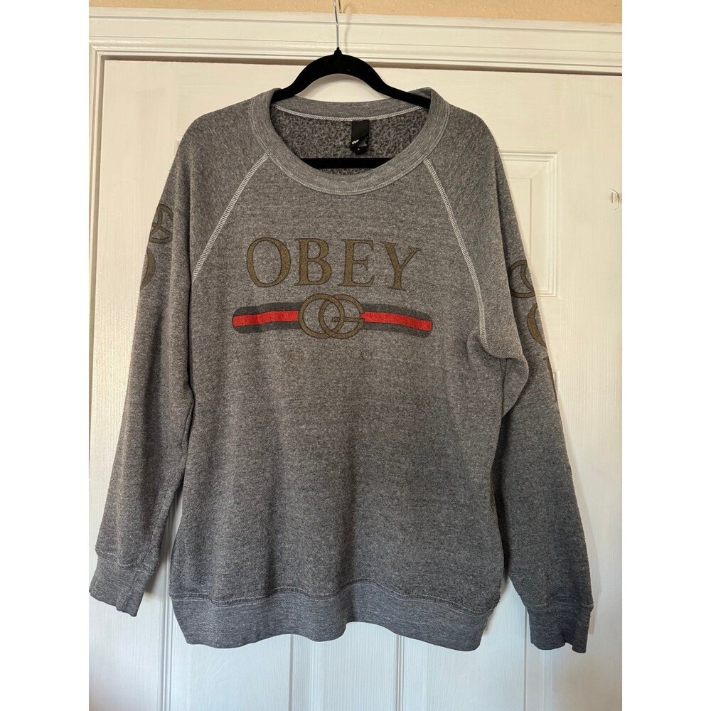 Rare Vintage Obey luxury Gucci spoof long sleeve gray sweatshirt in size L.